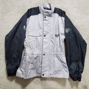 First Gear Motorcycle Rain Jacket Mens Medium White Black 100% Nylon Long Sleeve